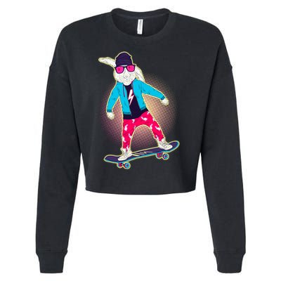Funny Cool Skateboarding Easter Bunny Rabbit Cropped Pullover Crew
