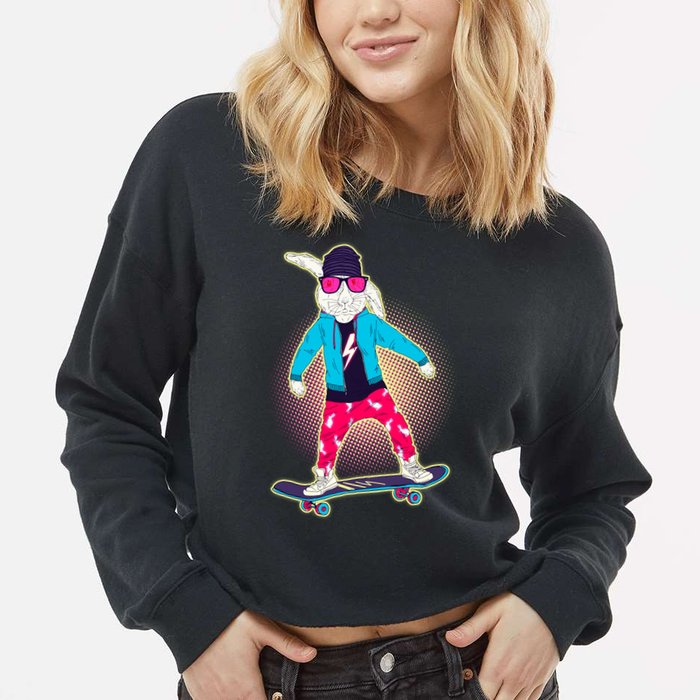 Funny Cool Skateboarding Easter Bunny Rabbit Cropped Pullover Crew