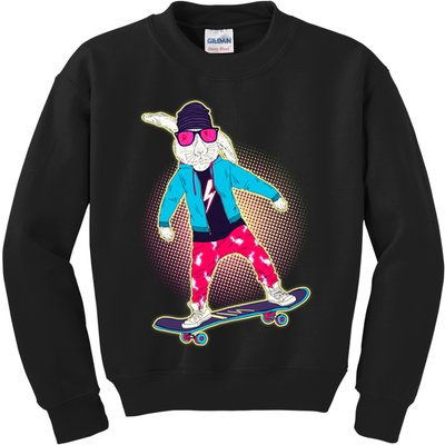 Funny Cool Skateboarding Easter Bunny Rabbit Kids Sweatshirt