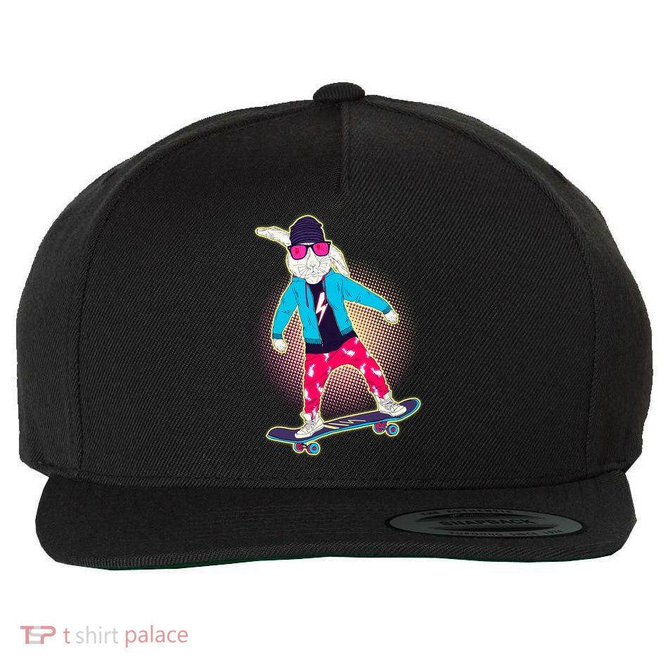 Funny Cool Skateboarding Easter Bunny Rabbit Wool Snapback Cap