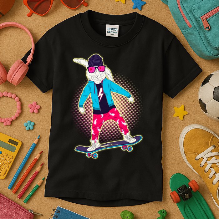 Funny Cool Skateboarding Easter Bunny Rabbit Kids T-Shirt