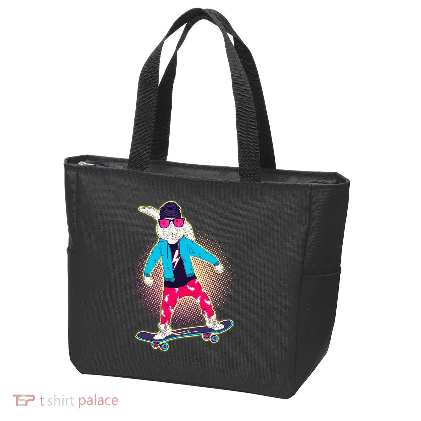 Funny Cool Skateboarding Easter Bunny Rabbit Zip Tote Bag