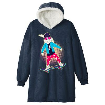 Funny Cool Skateboarding Easter Bunny Rabbit Hooded Wearable Blanket