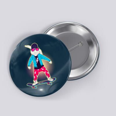 Funny Cool Skateboarding Easter Bunny Rabbit Button