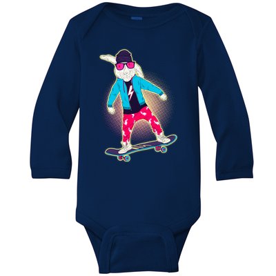 Funny Cool Skateboarding Easter Bunny Rabbit Baby Long Sleeve Bodysuit