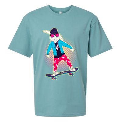 Funny Cool Skateboarding Easter Bunny Rabbit Sueded Cloud Jersey T-Shirt