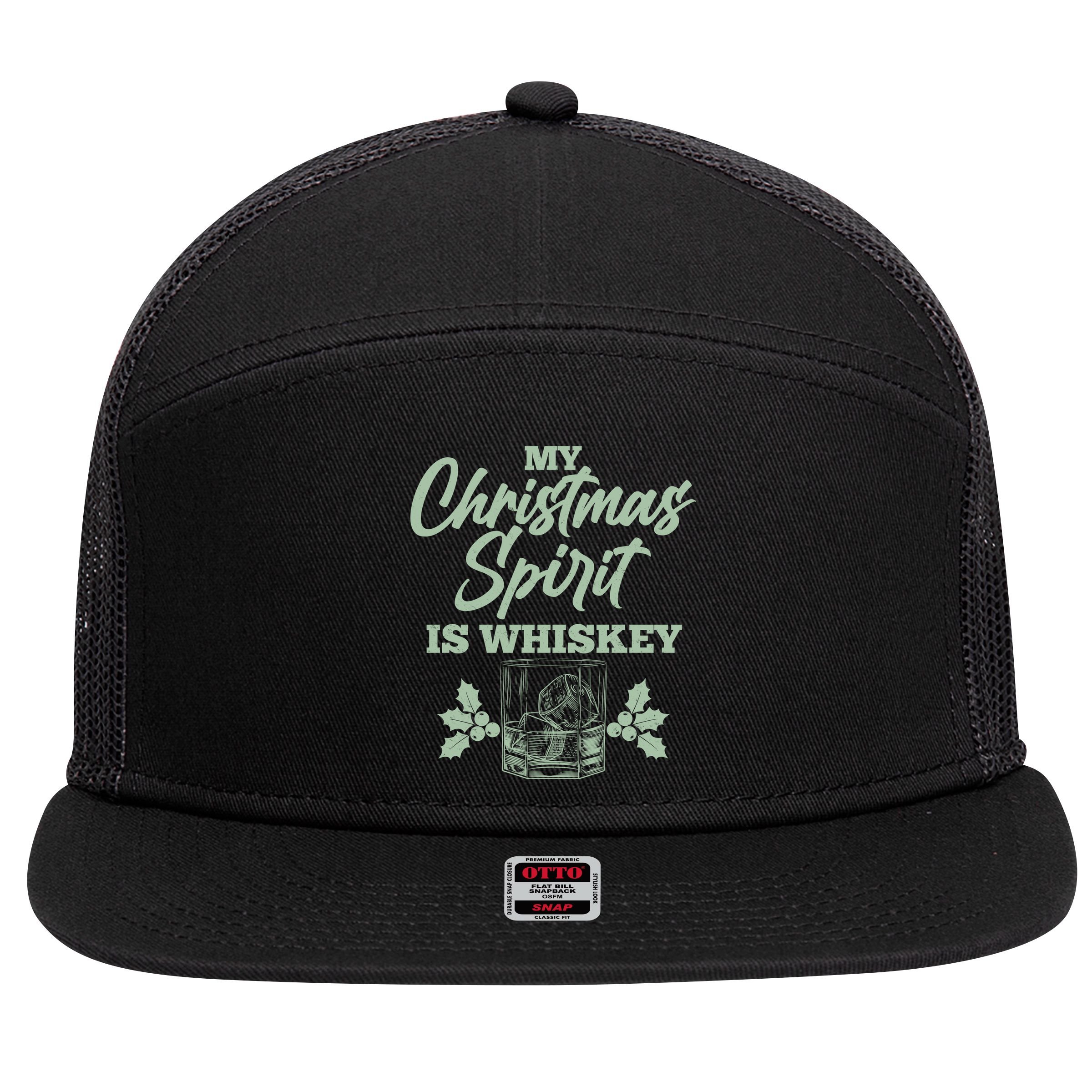 Funny Christmas Spirit Is Whiskey 7 Panel Mesh Trucker Snapback Hat