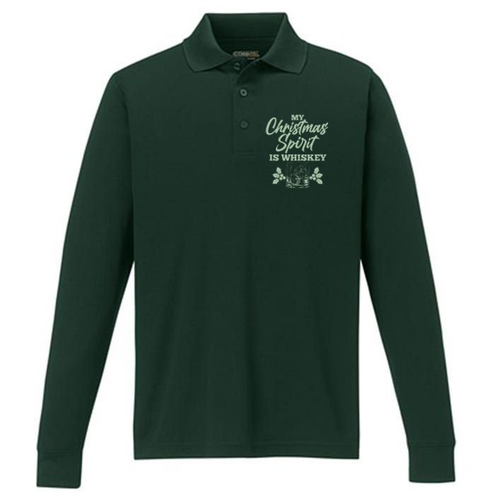 Funny Christmas Spirit Is Whiskey Performance Long Sleeve Polo