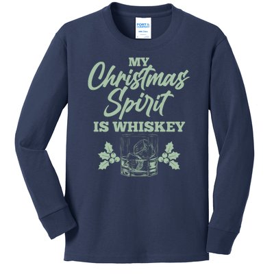 Funny Christmas Spirit Is Whiskey Kids Long Sleeve Shirt