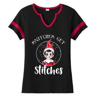 Funny Christmas Snitches Get Stitches Ladies Halftime Notch Neck Tee