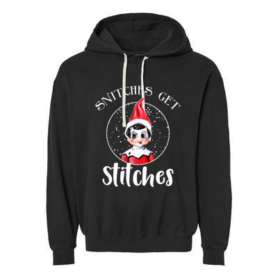 Funny Christmas Snitches Get Stitches Garment-Dyed Fleece Hoodie