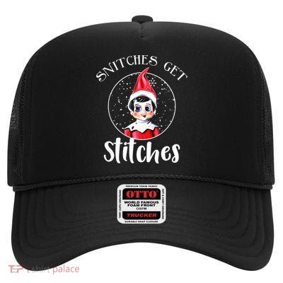 Funny Christmas Snitches Get Stitches High Crown Mesh Back Trucker Hat