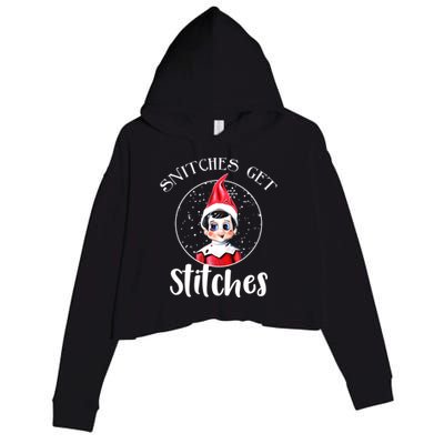 Funny Christmas Snitches Get Stitches Crop Fleece Hoodie