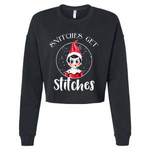 Funny Christmas Snitches Get Stitches Cropped Pullover Crew