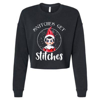 Funny Christmas Snitches Get Stitches Cropped Pullover Crew