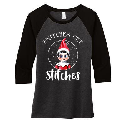 Funny Christmas Snitches Get Stitches Women's Tri-Blend 3/4-Sleeve Raglan Shirt