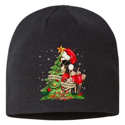 Funny Christmas Sorta Merry Sorta Scary Skeleton Xmas Tree Sustainable Beanie