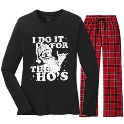 Funny Christmas Santa Shaka, I Do It For The Hos, Vintage Women's Long Sleeve Flannel Pajama Set 