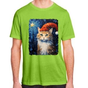 Funny Cat Santa Hat Christmas Van Gogh Starry Night Painting Funny Gift Adult ChromaSoft Performance T-Shirt