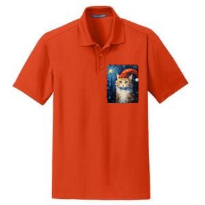 Funny Cat Santa Hat Christmas Van Gogh Starry Night Painting Funny Gift Dry Zone Grid Polo