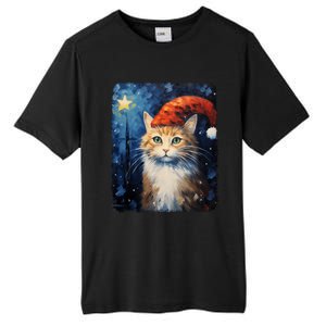 Funny Cat Santa Hat Christmas Van Gogh Starry Night Painting Funny Gift Tall Fusion ChromaSoft Performance T-Shirt