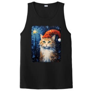 Funny Cat Santa Hat Christmas Van Gogh Starry Night Painting Funny Gift PosiCharge Competitor Tank