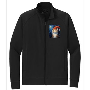 Funny Cat Santa Hat Christmas Van Gogh Starry Night Painting Funny Gift Stretch Full-Zip Cadet Jacket