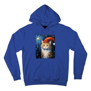 Funny Cat Santa Hat Christmas Van Gogh Starry Night Painting Funny Gift Hoodie