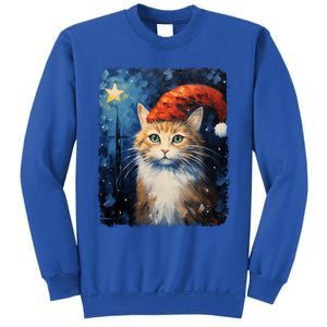 Funny Cat Santa Hat Christmas Van Gogh Starry Night Painting Funny Gift Sweatshirt