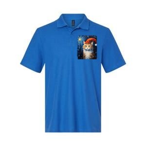 Funny Cat Santa Hat Christmas Van Gogh Starry Night Painting Funny Gift Softstyle Adult Sport Polo