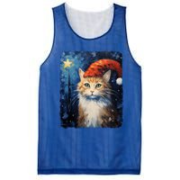 Funny Cat Santa Hat Christmas Van Gogh Starry Night Painting Funny Gift Mesh Reversible Basketball Jersey Tank