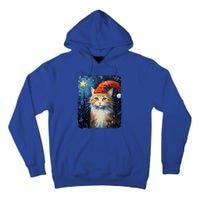 Funny Cat Santa Hat Christmas Van Gogh Starry Night Painting Funny Gift Tall Hoodie