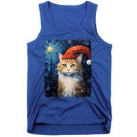 Funny Cat Santa Hat Christmas Van Gogh Starry Night Painting Funny Gift Tank Top