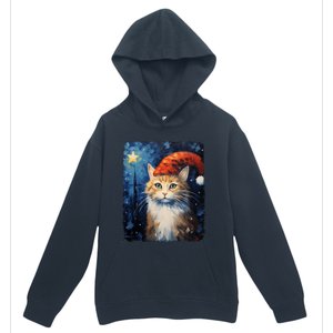 Funny Cat Santa Hat Christmas Van Gogh Starry Night Painting Funny Gift Urban Pullover Hoodie