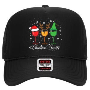 Funny Christmas Spirits Glasses Of Wine Xmas Holidays Party High Crown Mesh Back Trucker Hat