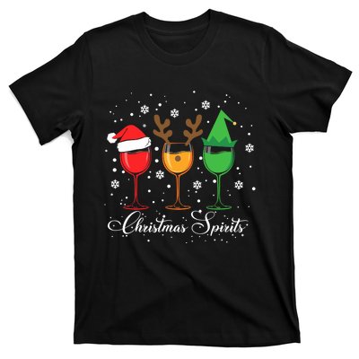 Funny Christmas Spirits Glasses Of Wine Xmas Holidays Party T-Shirt