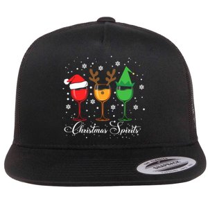 Funny Christmas Spirits Glasses Of Wine Xmas Holidays Party Flat Bill Trucker Hat