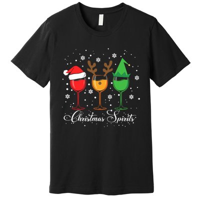 Funny Christmas Spirits Glasses Of Wine Xmas Holidays Party Premium T-Shirt