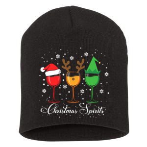 Funny Christmas Spirits Glasses Of Wine Xmas Holidays Party Short Acrylic Beanie