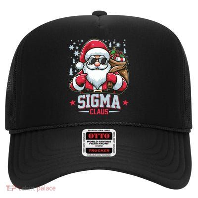 Funny Christmas Sigma Claus Cool Santa Rizz Rizzler Meme High Crown Mesh Back Trucker Hat