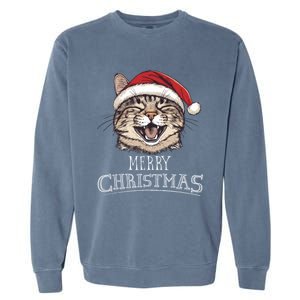 Funny Cat Santa Cool Christmas Cat Lover Garment-Dyed Sweatshirt