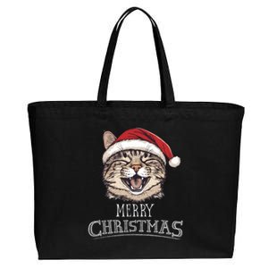 Funny Cat Santa Cool Christmas Cat Lover Cotton Canvas Jumbo Tote