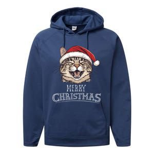 Funny Cat Santa Cool Christmas Cat Lover Performance Fleece Hoodie