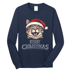 Funny Cat Santa Cool Christmas Cat Lover Long Sleeve Shirt