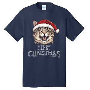 Funny Cat Santa Cool Christmas Cat Lover Tall T-Shirt