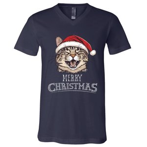 Funny Cat Santa Cool Christmas Cat Lover V-Neck T-Shirt