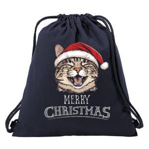 Funny Cat Santa Cool Christmas Cat Lover Drawstring Bag