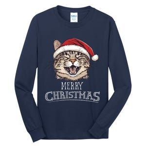 Funny Cat Santa Cool Christmas Cat Lover Tall Long Sleeve T-Shirt