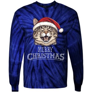 Funny Cat Santa Cool Christmas Cat Lover Tie-Dye Long Sleeve Shirt