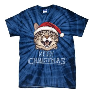 Funny Cat Santa Cool Christmas Cat Lover Tie-Dye T-Shirt